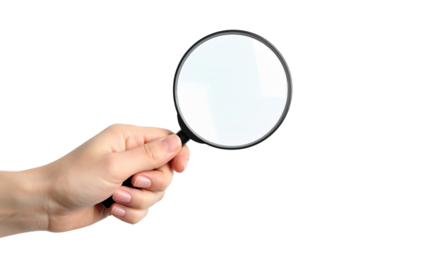 Intriguing closeup, hand holding magnifying glass against dark background
