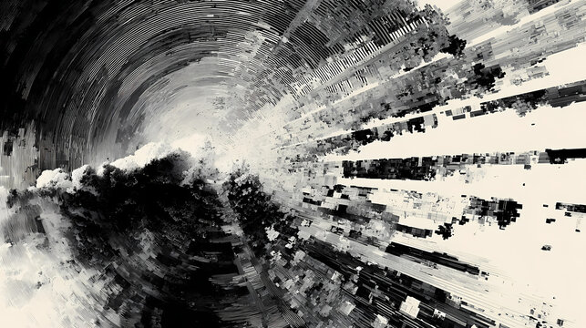 fractured visual field spiraling into bleached residue, upper-right fragmentation and triple-plane dissonance. Illustration