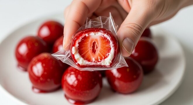 hand holding strawberry candy