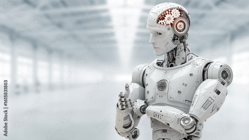 Aufkleber a robotic figure with its gears exposed and thoughtful expression