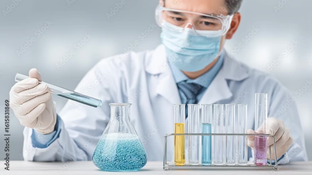 Poster scientist doing experiment in a lab