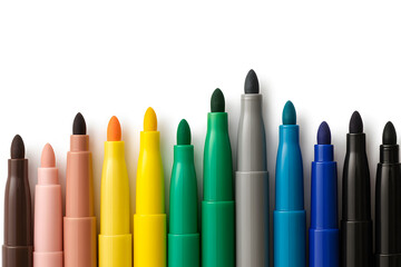 Bright Colorful Markers Arranged in a Row Representing Art Supplies and Creative Tools