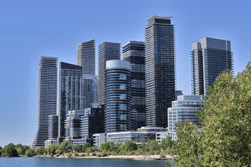 Waterfront neighborhood of modern high rise apartment buildings