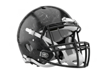 Black american football helmet isolated on transparent background