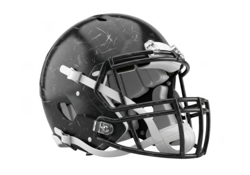 Black american football helmet isolated on transparent background