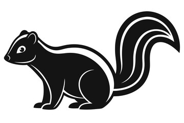 Black skunk silhouette with white stripes on white background animal