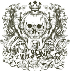 skull with wings and flowers