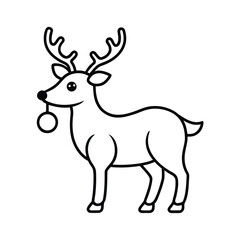 Obraz premium Black and White Reindeer Line Art Vector Illustration with Christmas Ornament