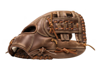 Brown leather baseball glove isolated on transparent background
