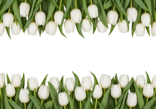 White tulips frame a black background with a floral border
