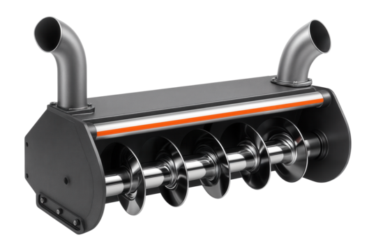 Rail snow cutter with vertical rotating blades and side-mounted snow ejection pipes