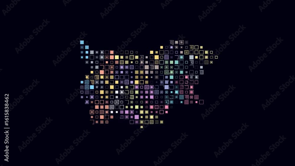 Poster bulgaria dotted animation. shape of the country build of pulsating colored dots. large size square b
