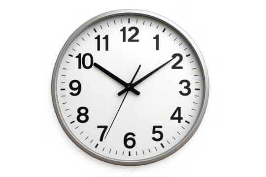 Analog clock pointing at seven o'clock, floating against transparent backdrop, representing punctual time tracking