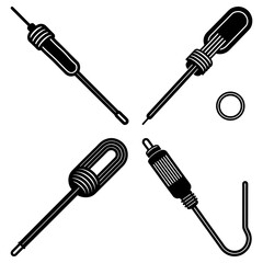 Fototapeta premium Illustration of four black and white screwdrivers and a ring arranged in a radial symmetrical pattern