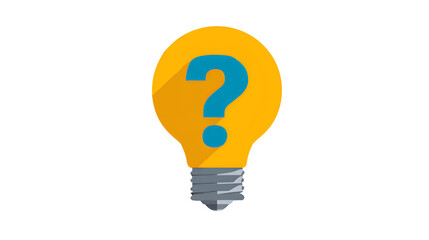 A Yellow Lightbulb with a Blue Question Mark Icon on a Transparent Background Representing Ideas Concepts and Solutions
