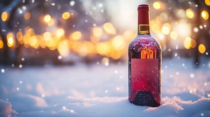 red wine bottle on christmas background
