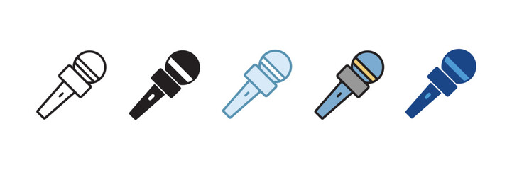 Minimalist Microphone Icon Collection – Line Art & Color Variants