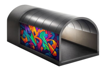 Pedestrian tunnel with arched ceiling and graffiti wall art