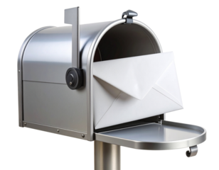  Nahaufnahme: Brief wird in modernen Briefkasten eingeworfen, Weißer Hintergrund Freisteller PNG