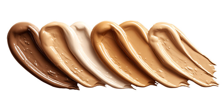Foundation swatches of various skin tones on black background Concept of beauty, makeup, cosmetics, and diversity in shades for perfect skin match