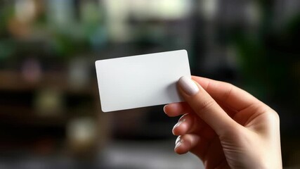 A human hand holding a blank white label or name tag, often used in business and networking contexts.