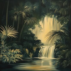 Silhouette of tropical palm trees against a vibrant sunset sky over the ocean