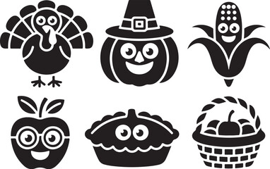 Fototapeta premium Black and White Fall Pumpkin Face Clipart