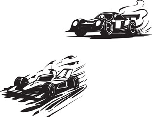 Speeding car on road black and white vector