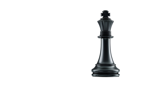 Black Chess King Piece on Transparent Background 3D Render of a Shiny Dark Chess King, Isolated Game Piece for Strategy and Leadership Concept
