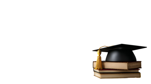 Black Graduation Cap Resting on a Stack of Old Books Against a Dark Background A Symbol of Education and Academic Achievement