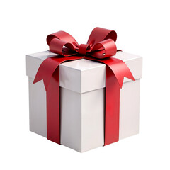 Obraz premium White gift box with red ribbon and bow on white background 