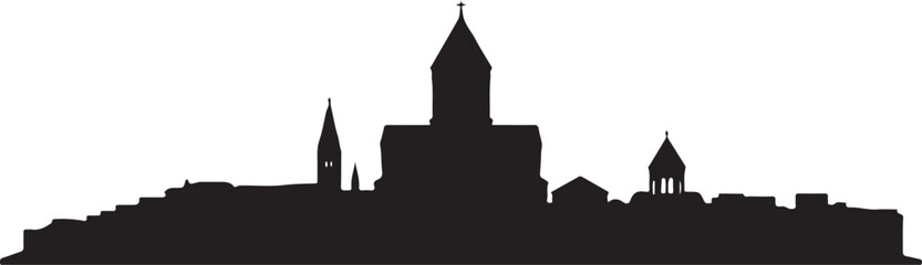 Tbilisi Skyline Silhouette Holy Trinity Cathedral Historic Old Town Georgian Capital Vector on White Background