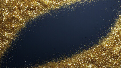 Densely Scattered Gold Glitter Particles on Dark Blue Background Forming a Frame gold sparkles