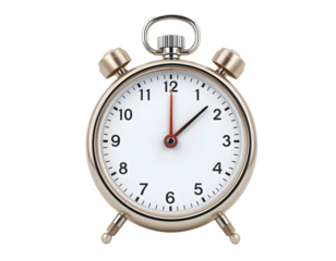Classic Silver Alarm Clock Showing Time with Transparent Background.