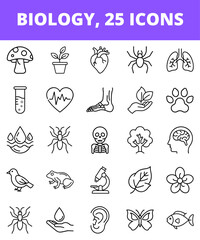 Biology icon set in outline style