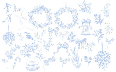 Blue Toile Christmas  with blooming elements .