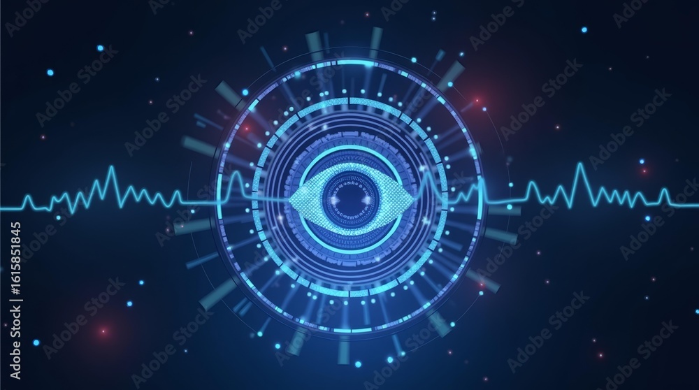 Poster modern biometric ui background with holographic waves and digital verification symbols