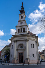 Buda Castle Lutheran Church of Budavar in Buda Castle District, Budapest, Hungary. Vertical image