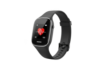 Modern fitness tracker with heart rate monitor isolated on transparent background