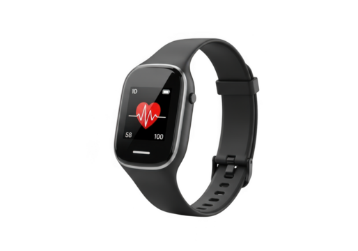Modern fitness tracker with heart rate monitor isolated on transparent background