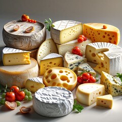 various types of cheese food gourmet healthy tasty natural dairy product design appetizer eating slice various meal fresh snack white yellow board close-up