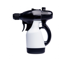 Modern black and white spray bottle for cleaning and disinfecting on a transparent background