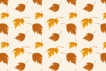 Flying yellow and orange leaves seamless background. Falling autumn leaves in warm tones on a neutral base. Perfect for fall scarves, fabric, wallpapers, or seasonal digital backgrounds, scarves, wall