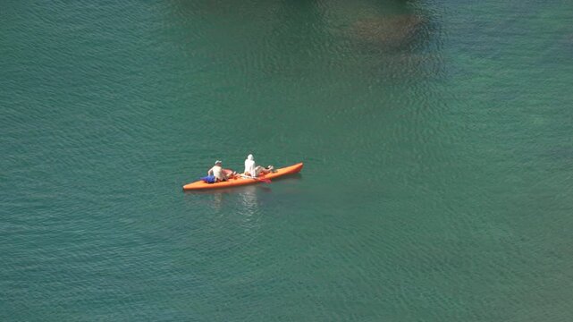 Kayaking Couple Water Calm Lake Aerial View