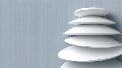 Stacked white discs on a light blue background.