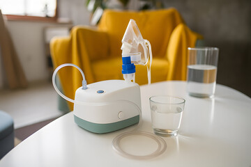 Nebulizer Respiratory Therapy Device Setup for Asthma and Pulmonary Breathing Treatment in Medical Setting