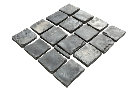 Stone paving slabs isolated on transparent background. Grey tile floor isolated on white background.