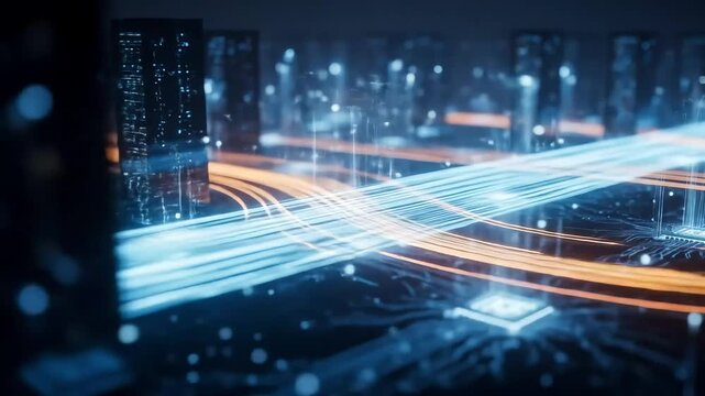 Dynamic data flows illuminate a futuristic digital city, showcasing advanced network connections and technological innovation. - Powered by Adobe