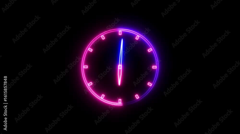 Poster glowing neon clock icon analog clock on the black background glowing neon clock animation icon watch