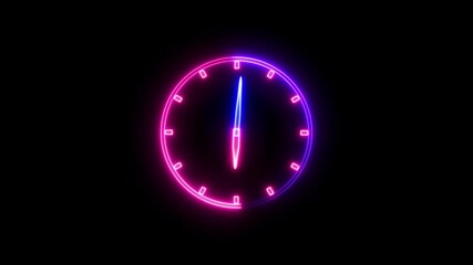 Glowing neon Clock icon analog clock on the black background glowing neon clock animation icon watch timer animated - Powered by Adobe